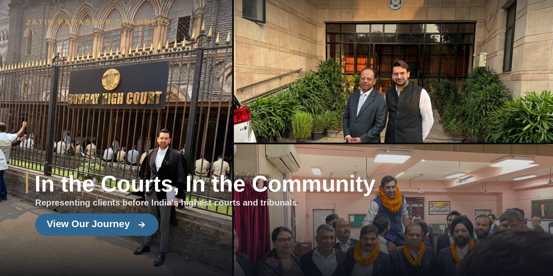 Collage of Jatin Parashar Chambers moments in courts and the community