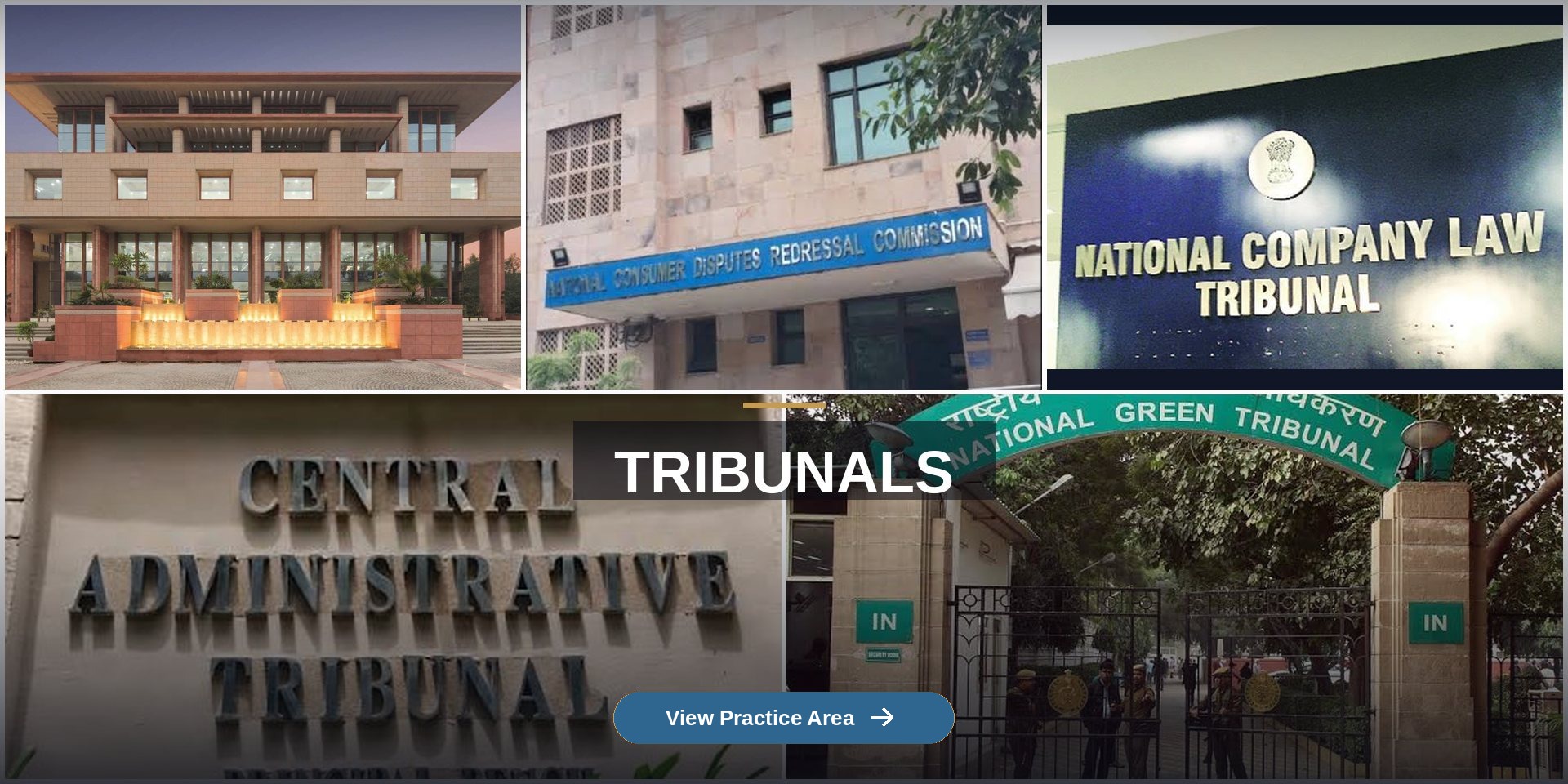 Collage of tribunal buildings including CAT, NCLT, and the National Green Tribunal